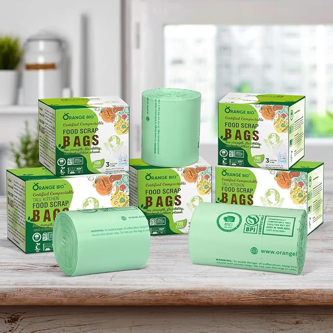 OrangeBio 55 Gallon Home Compostable Trash Bags, 15 Count, 1.5 Mils Extra Thick 38 x 56 Inches, 208 Liter, Compostable Liners, ASTM D6400 EN 13432 US BPI & OK Compost Home Certified