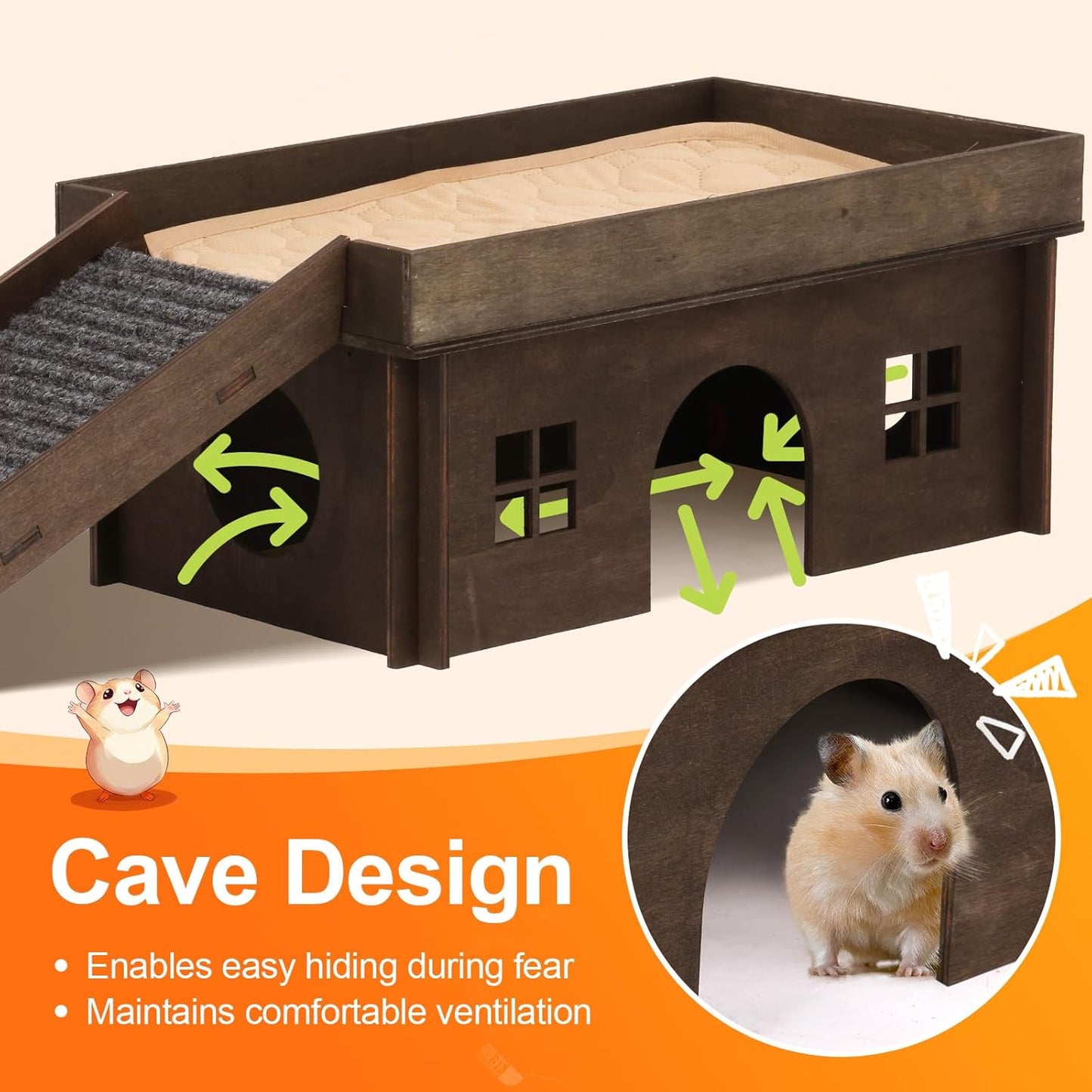 Guinea Pig Hideout, Upgraded Guinea Pig Castle House, Wooden Rabbit Hideout, Guinea Pigs Hideouts and Houses, Large Bunny House, Small Animal Chinchilla House Habitats with Stairs