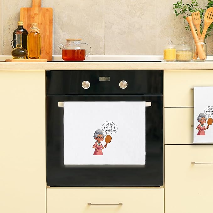 Funny Sarcastic Kitchen Towels for Women, Get The FXXK Out of My Kitchen Dishcloths, Housewife Tea Towels with Saying, Cute Housewarming Gifts, Kitchen Decor Gifts for Mom Sister Hostess