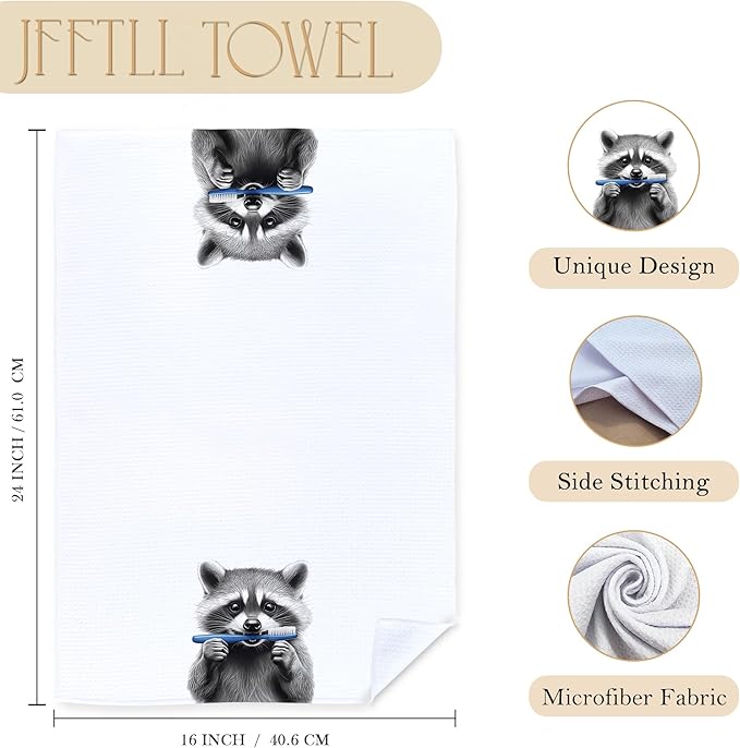 Funny Toothbrush Raccoon Bathroom Hand Towels, Raccoons Gifts Decorative Towels for Bathroom Washroom Restroom Decor, Kids Hand Towels, Gifts for Raccoon Lovers Women Men, 16x24 Inch