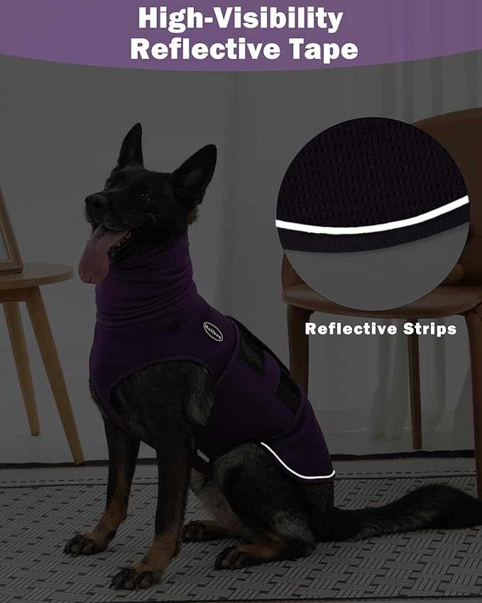 Dog Anxiety Vest with Hood, Skin-Friendly Thunder Jacket for Dogs, All-in-One Dog Calming Shirt with Hood for Thunder, Fireworks, Separation - Keep Pet Calm Without Medicine, Purple, 3XL