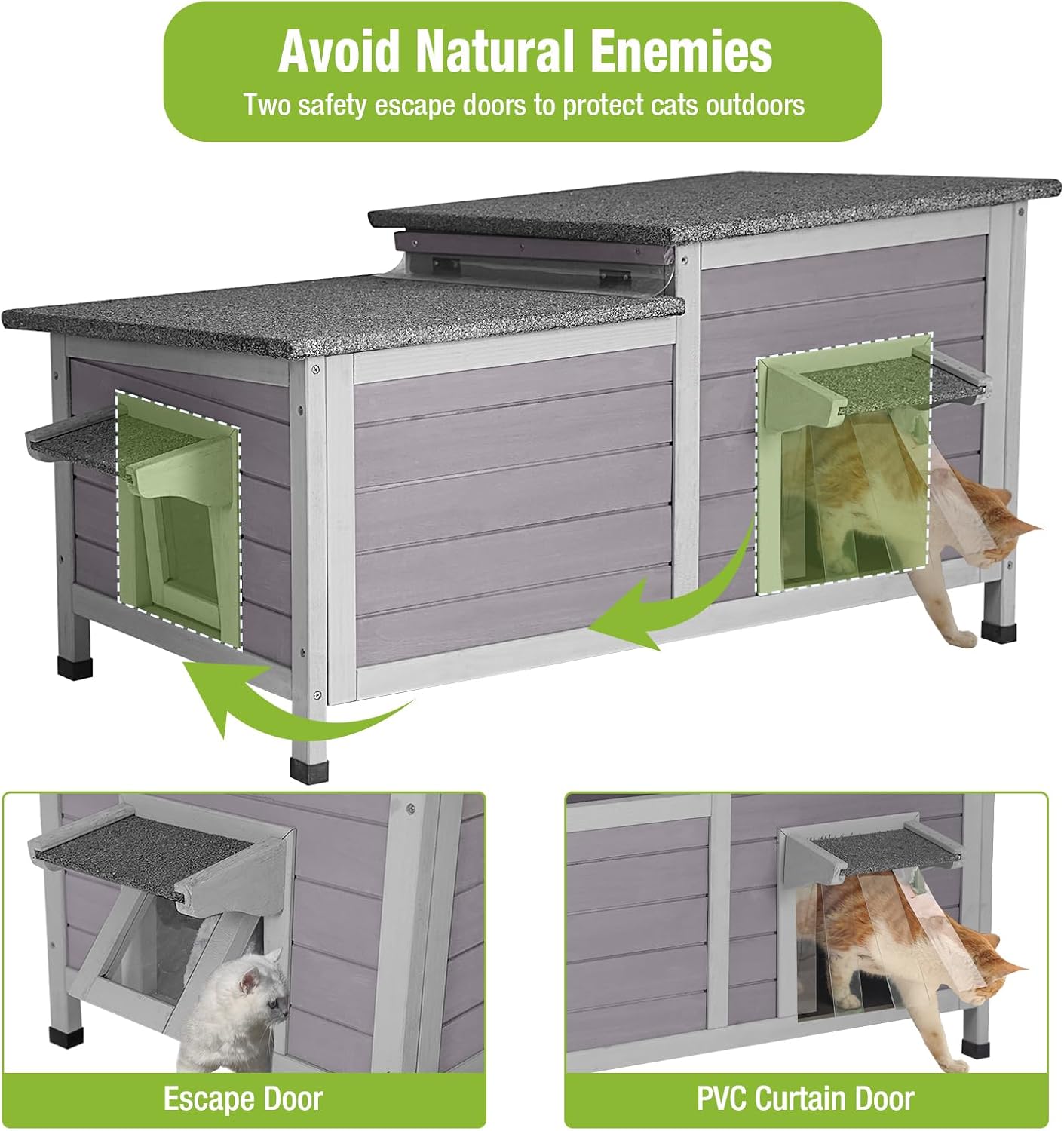 GUTINNEEN Outdoor Cat House Weatherproof Feral Kitty Shelter for Winter Cat Condo with Large Opening Roof (1-Story(AIR93))