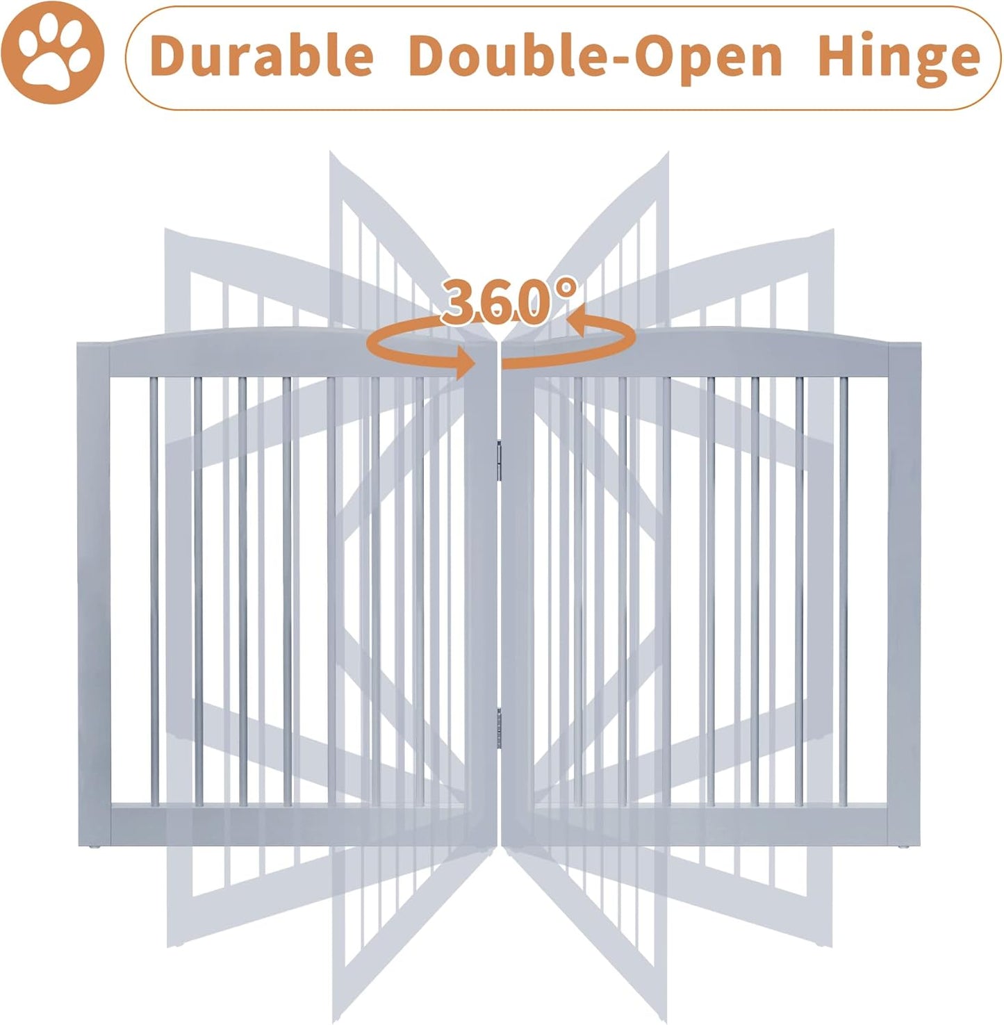 Freestanding Pet Gate for Dogs, Foldable Wooden Dog Gate for House, Extra Wide Indoor Pet Barrier for Stair, Doorway, Hall, Support Feet Included, 120 Inch Wide, 6 Panels 24", Grey