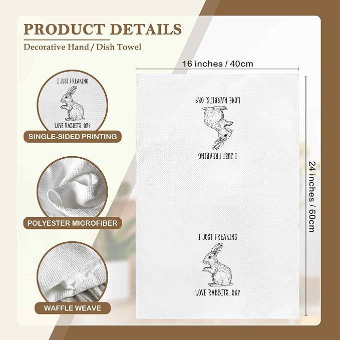 I Just Freaking Love Rabbits Kitchen Towels Decorative Gifts for Rabbit Lovers 16x24, Rabbit Bunny Dish Towel Cloths Dishcloths Tea Towel, Easter Bunny Bathroom Kitchen Hand Towel Decor