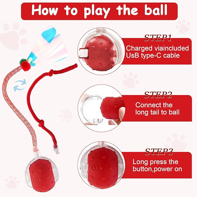 Interactive Cat Toys Smart Ball for Cats & Dogs! Now with 2 Rapid Tails. Features: 360°Auto-Rolling, Motion Activation& Bird Sounds. Perfect for Indoor Pet Exercise & Fun. (Yellow&Green)