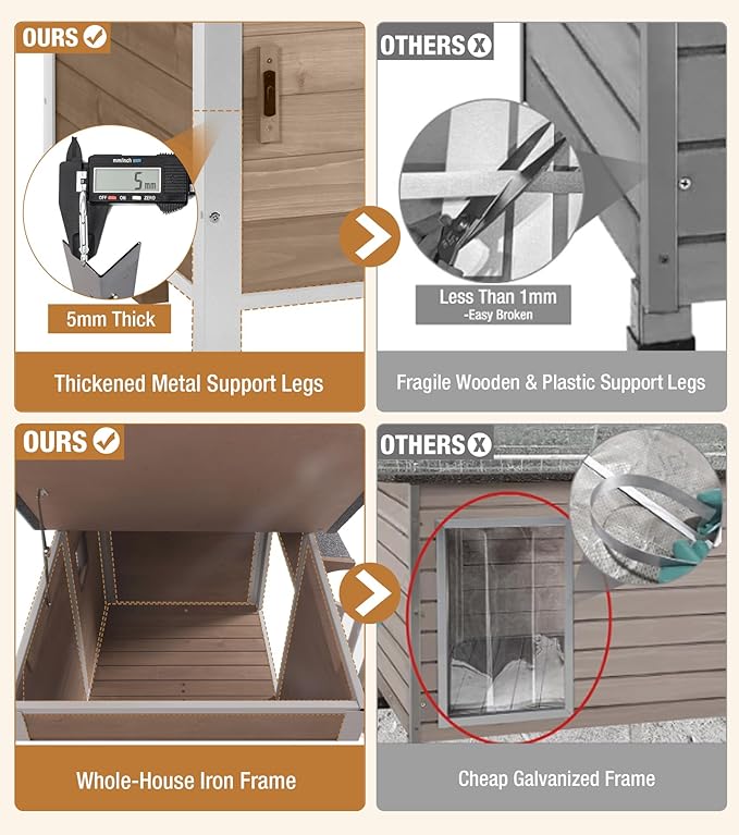 GUTINNEEN Dog House Outdoor with Anti-Chewing Metal Frame, Wooden Dog Kennel with 360Β° Rotating Feeding Bowl, Weatherproof Roof, for Indoor & Outdoor Use - Brown