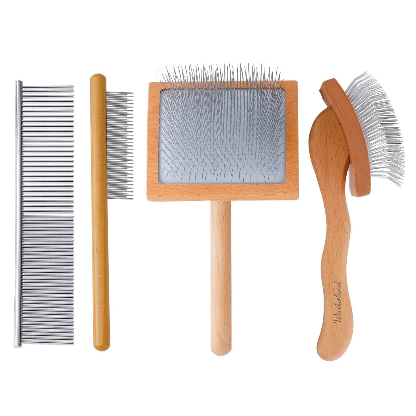 Ergonomic Slicker Brush for Long-Haired Dogs - Wooden Handle, Long Pins for Grooming Goldendoodles