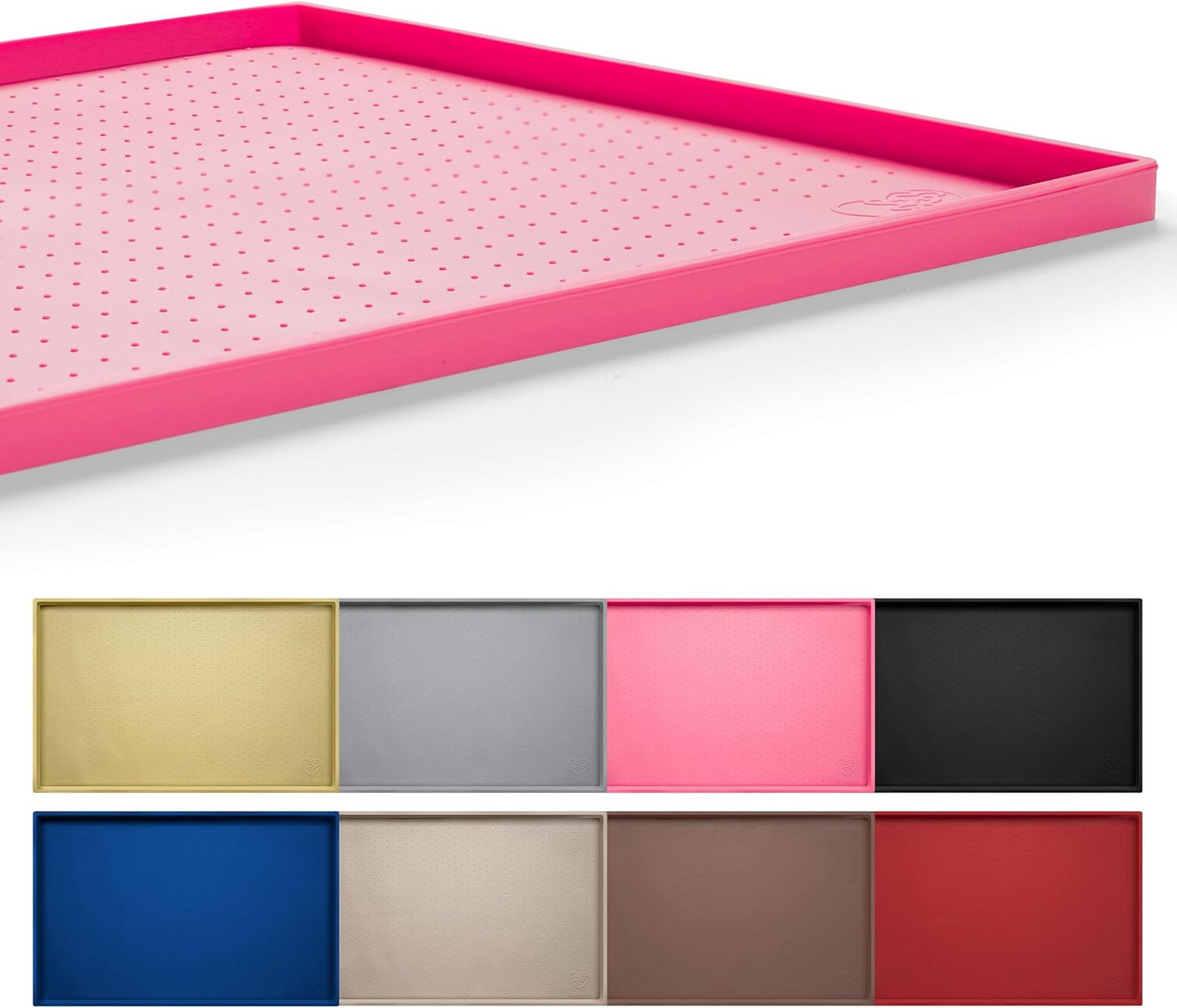 Hubulk Dog Feeding Mat,100% Waterproof Food Grade Silicone Pet Food and Water Bowl Placemat,Dishwasher, High Raised Edge to Prevent Spills,Nonslip Tray to Stop Messes on Floor(28"x18"x0.8", Pink)