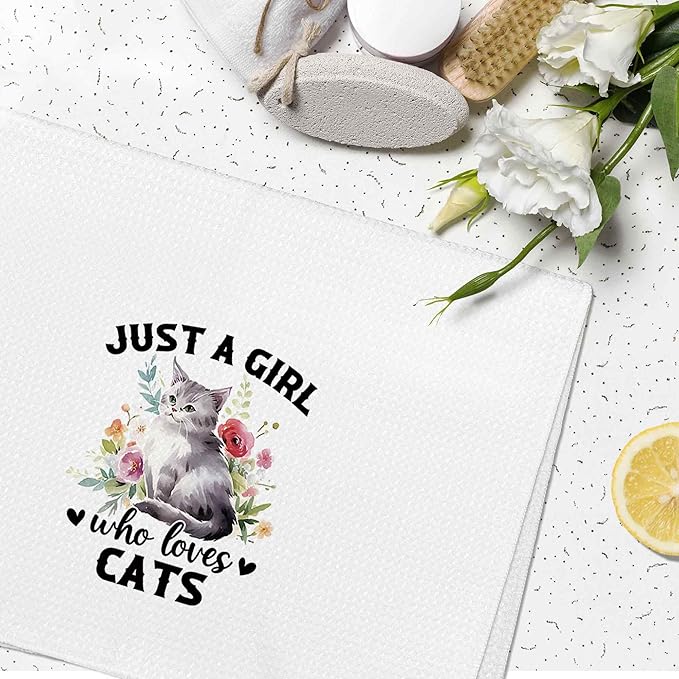 Just a Girl Who Loves Cats Kitchen Towels Decorative Gifts for Cat Lovers Women 16x24, Cat Dish Towel Cloths Dishcloths Tea Towel, Cat Bathroom Kitchen Hand Towel Decor