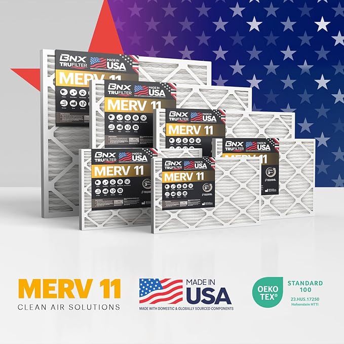 BNX TruFilter 20x24x1 Air Filter MERV 11 (12-Pack) - MADE IN USA - Allergen Defense Electrostatic Pleated Air Conditioner HVAC AC Furnace Filters for Allergies, Dust, Smoke, Allergy MPR 1200 FPR 7