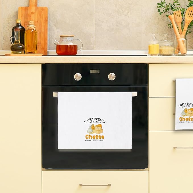 Funny Kitchen Towels Sweet Dreams are Made of Cheese Who Am I to Dis A Brie Dish Towels Cute Hand Towels for Farmhouse Kitchen Decor Novelty Housewarming Gifts for Women Men Chef Bake Lover