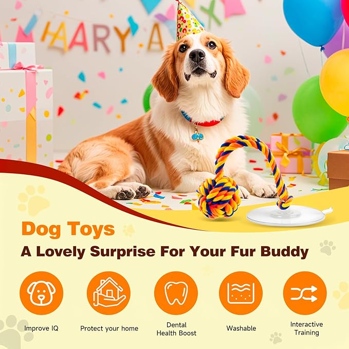 Medium Dog Toys:Interactive Sticky Suction Cup Tug & Pull-Apart Toy,Durable Rope and Orange chew Ball,The Indestructible Enrichment Puzzle, Built for Aggressive and Busy chewers