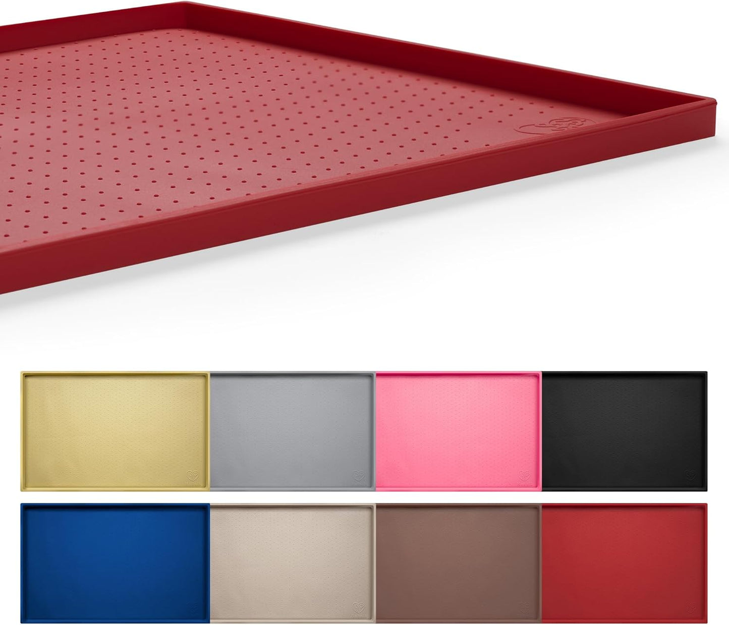 Hubulk Dog Feeding Mat,100% Waterproof Food Grade Silicone Pet Food and Water Bowl Placemat,Dishwasher, High Raised Edge to Prevent Spills,Nonslip Tray to Stop Messes on Floor(28"x18"x0.8", Red)