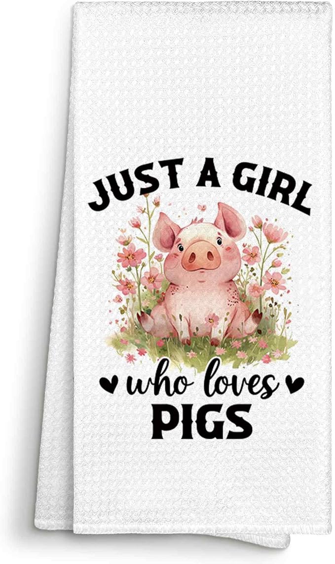 Just a Girl Who Loves Pigs Kitchen Towels Decorative Gifts for Pig Lovers Women 16x24, Pig Dish Towel Cloths Dishcloths Tea Towel, Pig Bathroom Kitchen Hand Towel Decor