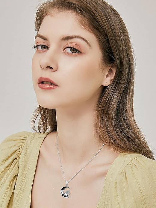 Gothic Jewelry Bat/Cat/Wolf/Dragon/Owl/Fox/Spider/Sun Pendant Sterling Silver Crescent Moon Necklace for Women Girls Black Jewelry Gifts