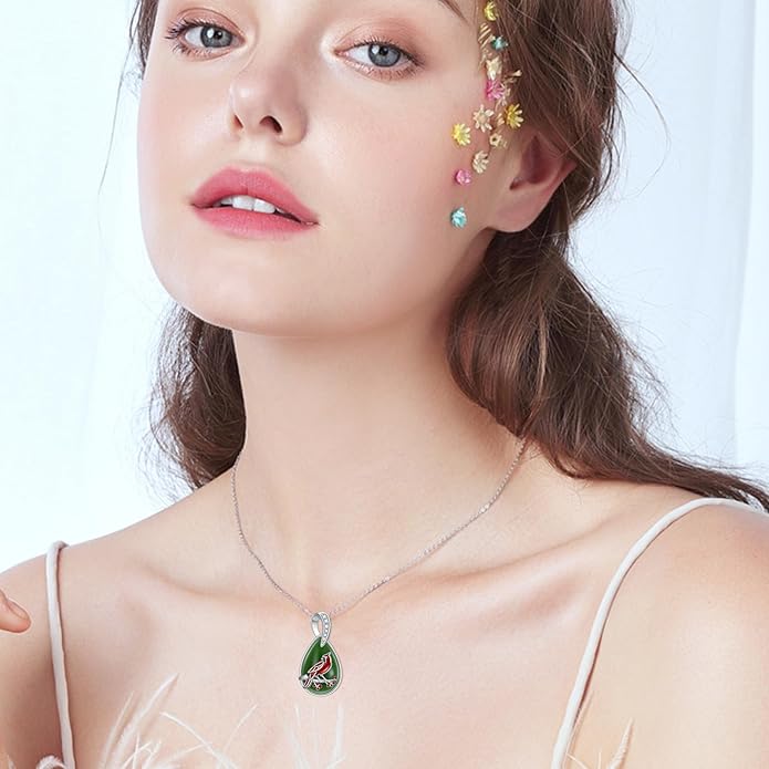 Green Jade Necklace Sterling Silver Teardrop Hummingbird/Dragonfly/Butterfly/Bee/Cat/Cardinal/Owl/Fox/Sloth Natural Jade Jewelry Birthday Mothers Day Christmas Gifts Women Mom Her