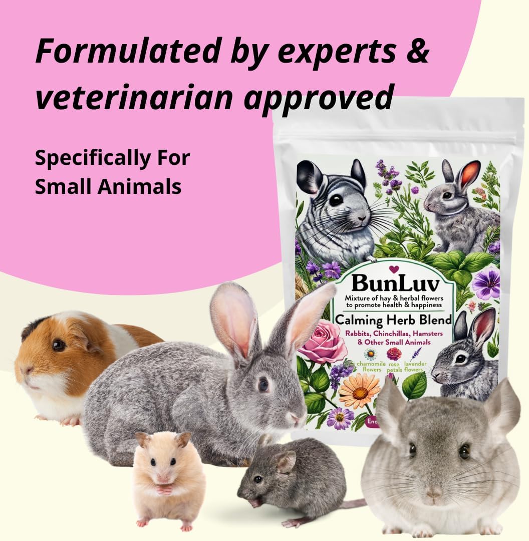 Herbal Calming Forage: Premium Rabbit Food, Hay for Guinea Pigs Food, Chinchilla Food, Hamster Treat Made with Timothy Hay & Organic Herbs (10 Ounces)