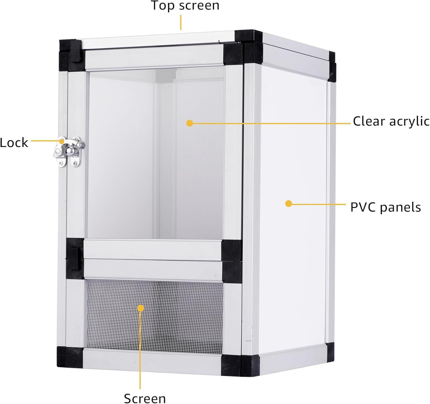 8" x 8" x 12" Bright White Reptile Cage, Rainforest Habitat with Acrylic Door, Ventilated Terrarium for Geckos, Frogs, Snakes, Easy Assembly