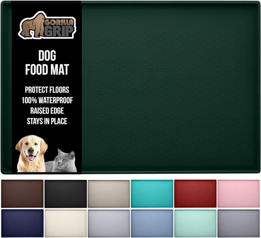 GORILLA GRIP 100% Waterproof Raised Edge BPA Free Silicone Pet Feeding Mat, Dog Cat Food Mats Contain Spills Protects Floors, Placemats for Cats and Dogs Water Bowl, Pets Accessories 18.5x11.5 Green