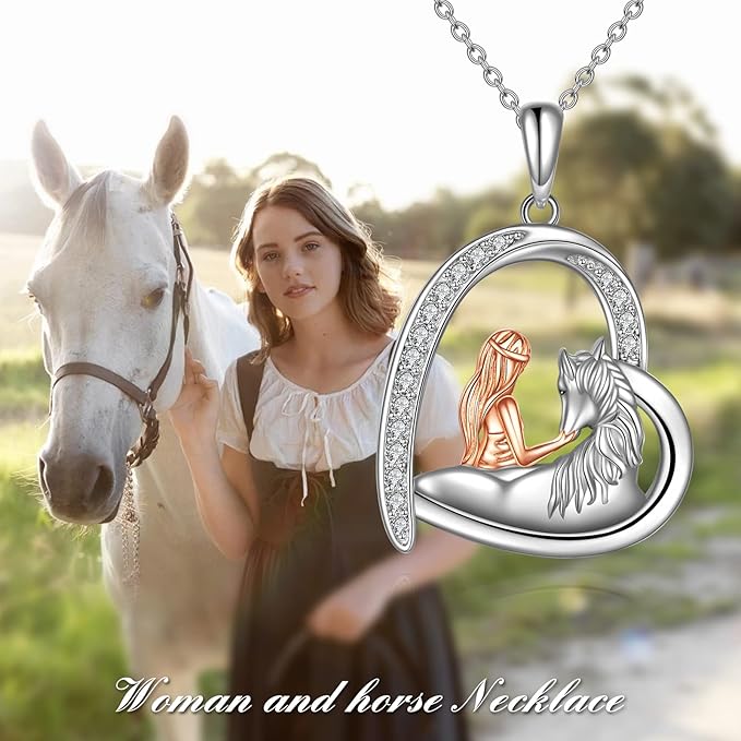 Horse Necklace Jewelry Gifts for Women Sterling Silver Love Heart Women with Horse Pendant Necklace Jewelry Gifts