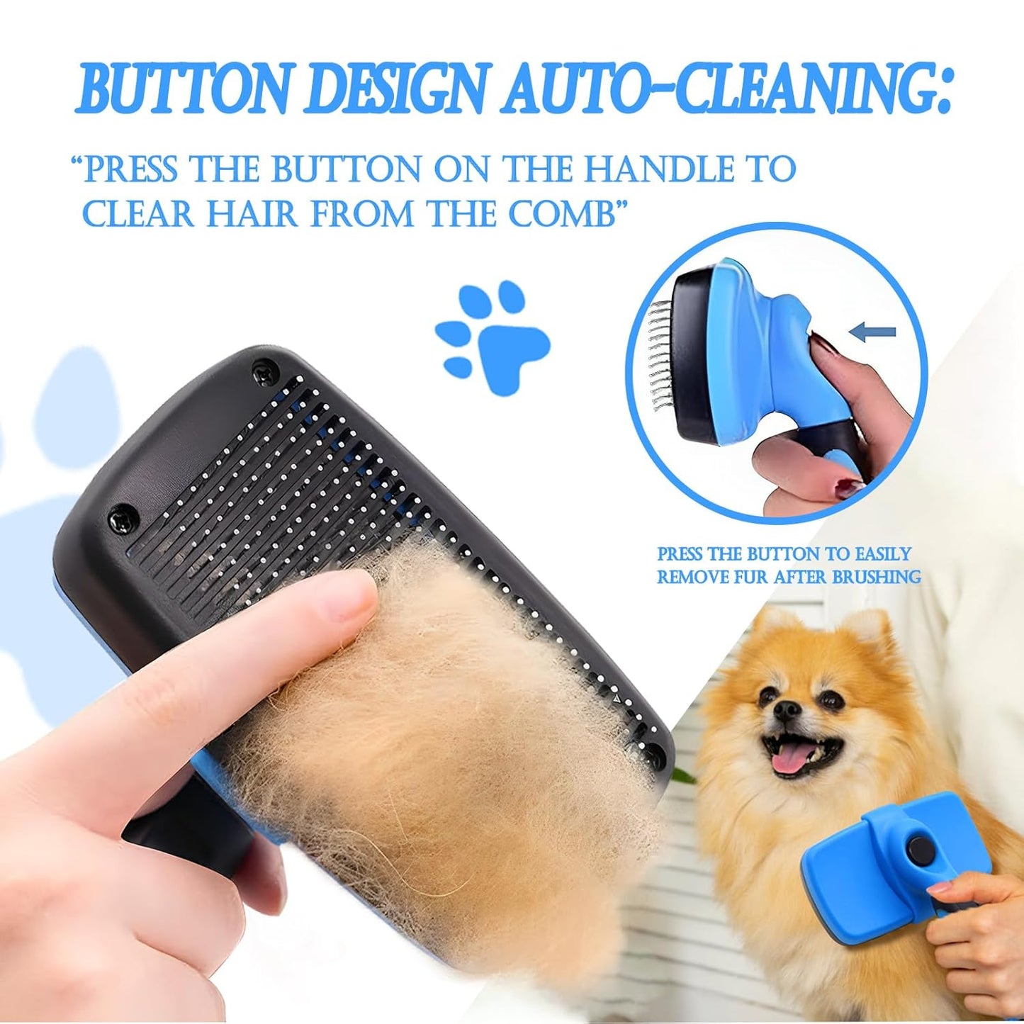 4 in 1 Cat Grooming Brush Self Cleaning Slicker Brush Dematting Tool for Dogs & Cats Haired Pets Skin Friendly, Deshedding Tool, Suitable for Pet Supplies Accessories, Blue