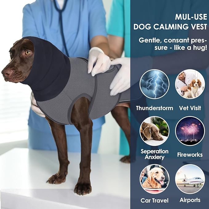 AOFITEE Dog Anxiety Vest, Dog Anxiety Calming Hoodie, Pet Thunder Jacket Calming Shirt for Fireworks, Thunder, Travel, Separation, Noise Block & Ear Protection Recovery