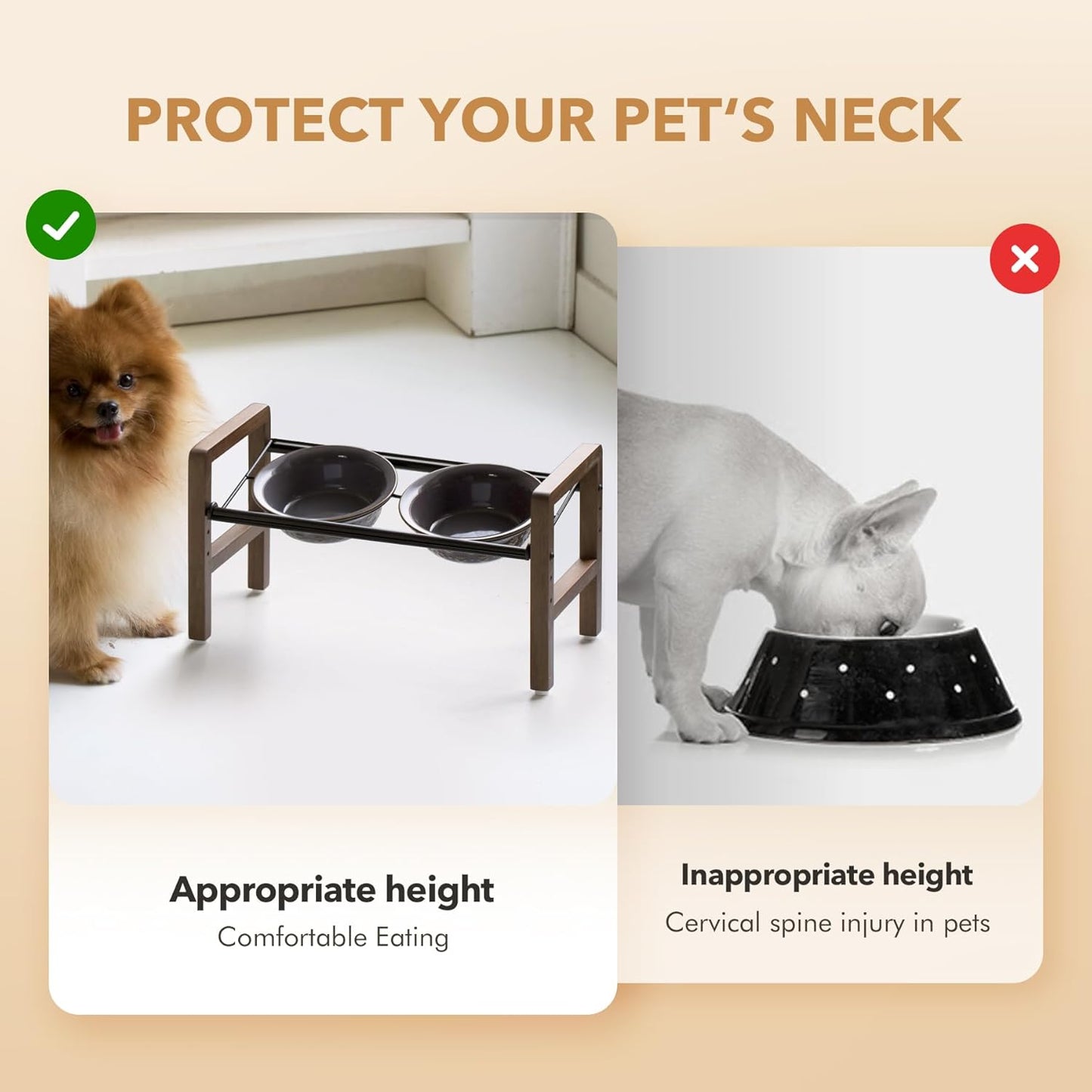 6.3inch Ceramic Adjustable Raised Double Bowls Set with Stand, 3 Heights Elevated, 2 Placement Options,Food and Water Bowls for Adult Cat Small and Medium Dog(Reactived Glaze -Grey)