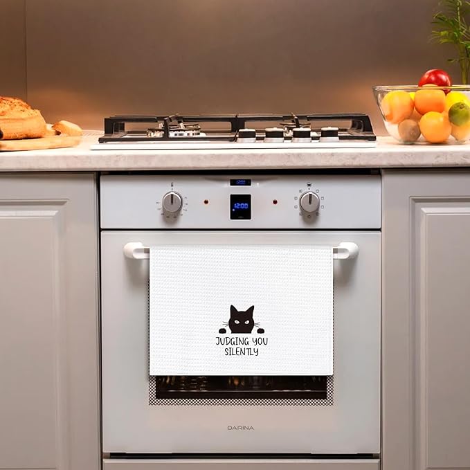 Judging You Silently,Funny Kitchen Towels,Dish Towels for Kitchen Decor,Funny Joked Themed Dishcloth,Black Cat Dish Towels,Housewarming Gift for Cat Lovers,Funny Kitchen Gifts