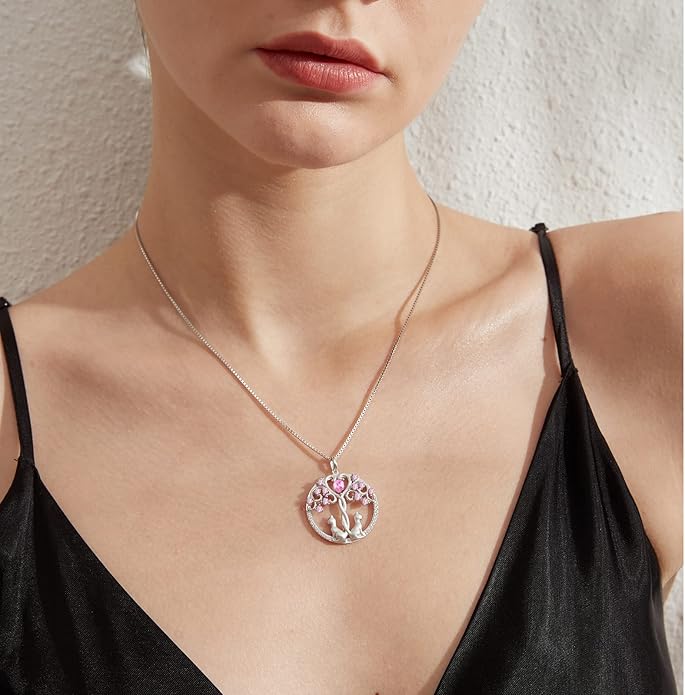 jiamiaoi 18K White Gold Plated Cat Necklace 925 Sterling Silver Diamond Cat Necklace Silver Cat On Moon Necklace for Women Gift for Birthday/Christmas, Come with Gift Box