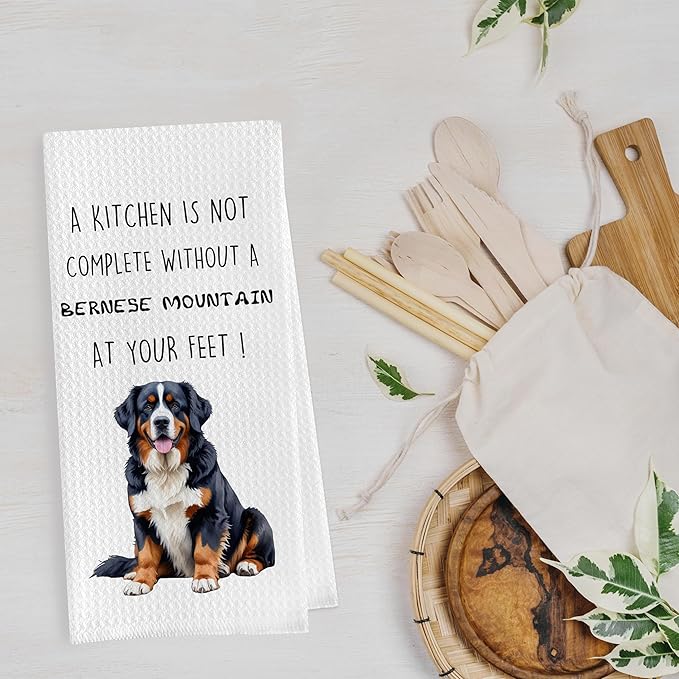 Gqtt Bernese Mountain Dog Dish Towels Set - Funny Dog Gifts, Decorative Waffle Kitchen Towels, Hand Tea Towels (1624 Inches, Set of 2)