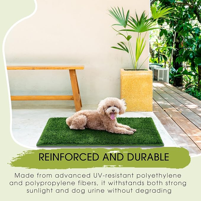 Dog Potty for Indoor or Porch with Foldable Silicone Stand Tray Large, 35 x 25 Inch Dog Grass Pad for Puppy Training, Reusable Artificial Grass Pee Pad, Indoor Outdoor Pet Toilet for Small Medium Dogs