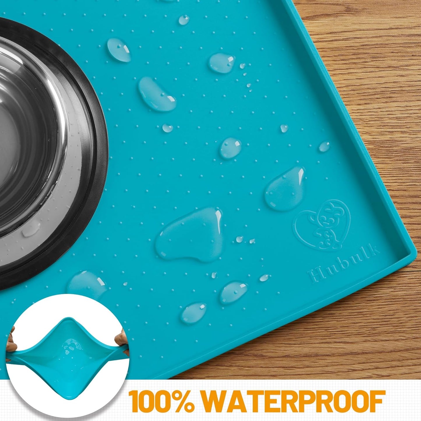 Hubulk Dog Feeding Mat,100% Waterproof Food Grade Silicone Pet Food and Water Bowl Placemat,Dishwasher, High Raised Edge to Prevent Spills,Nonslip Tray to Stop Messes on Floor(28"x18"x0.8", Green)