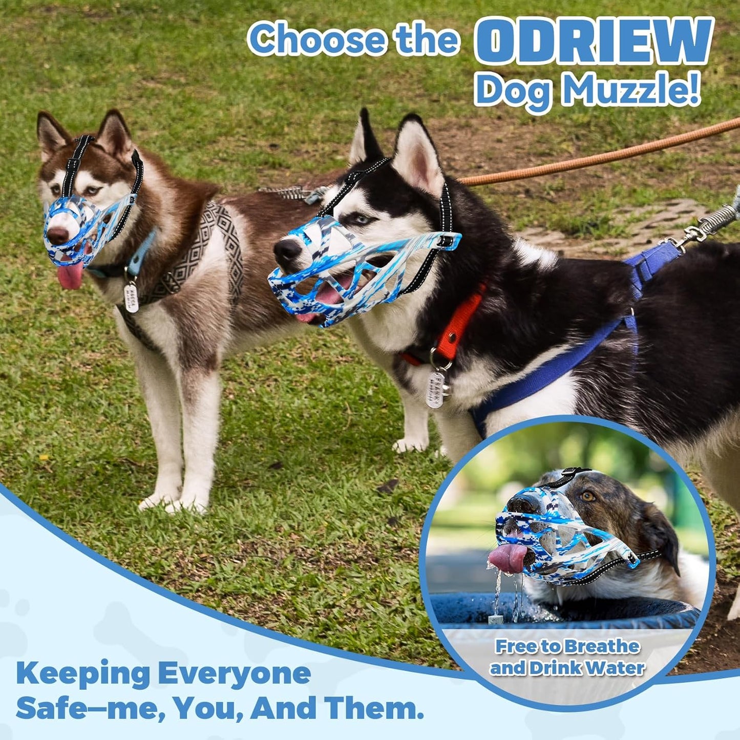 Dog Muzzle for Large Dogs, Breathable Basket Muzzles for Small, Medium and X-Large Aggressive Dog, Allows Panting Drinking, Suitable for Grooming Trimming Training (Camouflage Blue, M)