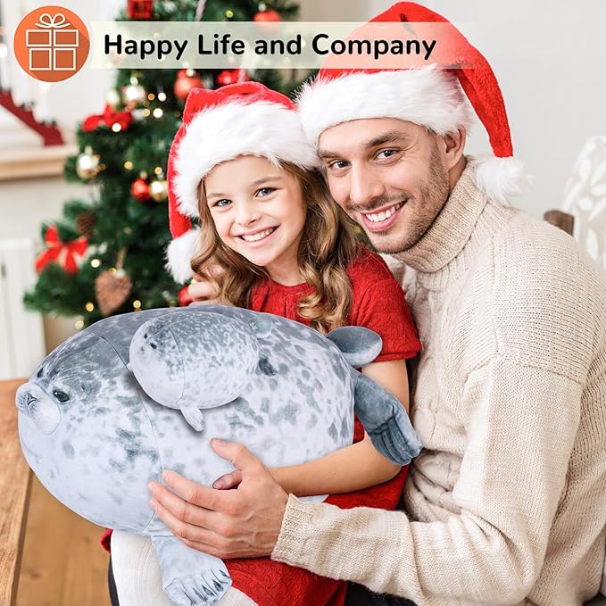 ETAOLINE Chubby Blob Seal Pillow Cute Seal Plush Toy Cotton Stuffed Animals with 4 Baby Seal Plushies