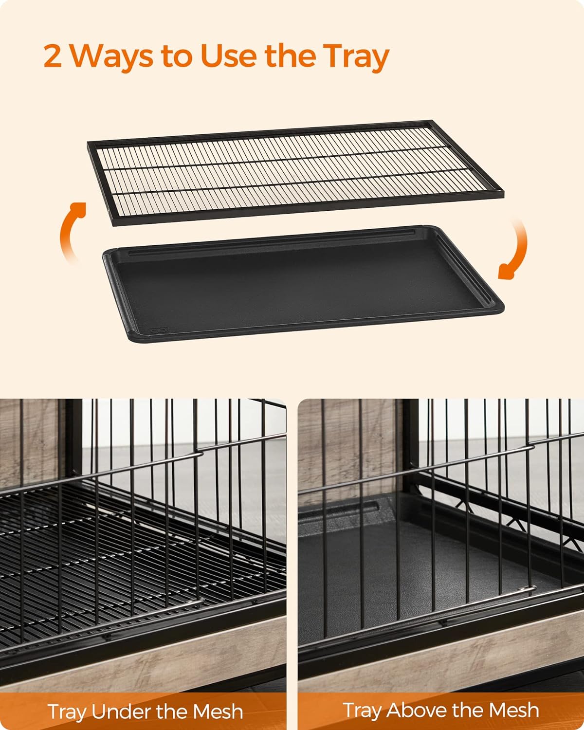 Feandrea Dog Crate Furniture, 27.2" Side End Table, Modern Kennel for Dogs Indoor up to 30 lb, Heavy-Duty Dog Cage with Multi-Purpose Removable Tray, Double-Door Dog House, Greige UPFC001G01