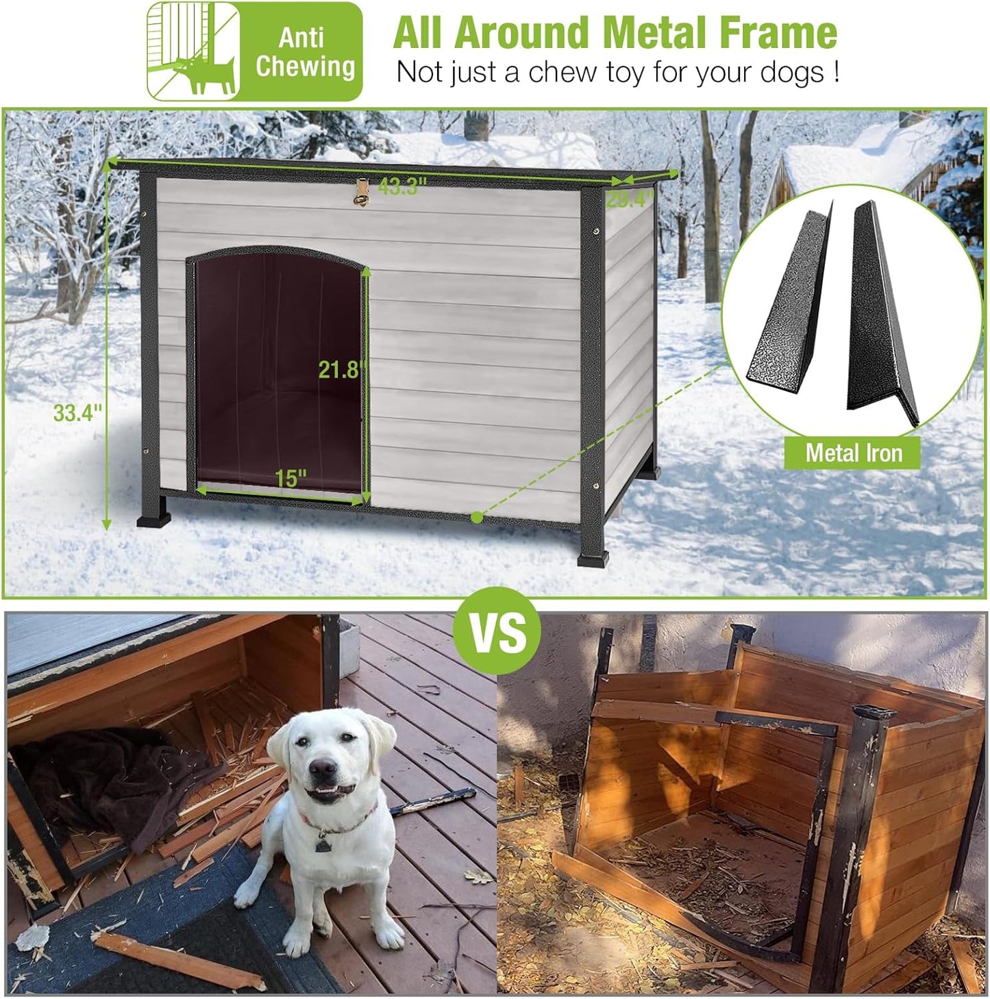 GUTINNEEN Dog House Insulated Outdoor Dog Kennel with Liner for Winter Large(Off-White)