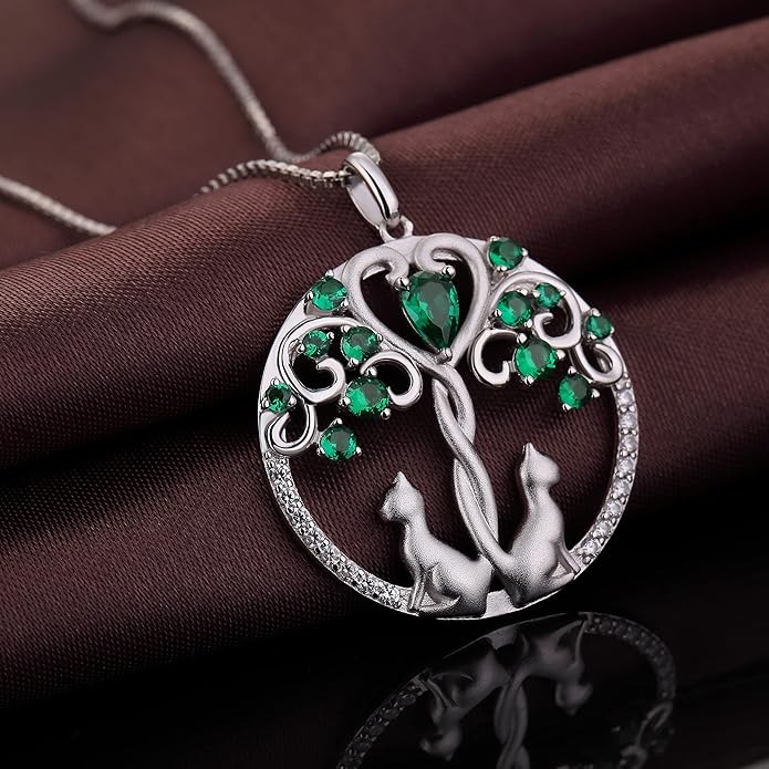 jiamiaoi 18K White Gold Plated Cat Necklace 925 Sterling Silver Diamond Cat Necklace Silver Cat On Moon Necklace for Women Gift for Birthday/Christmas, Come with Gift Box