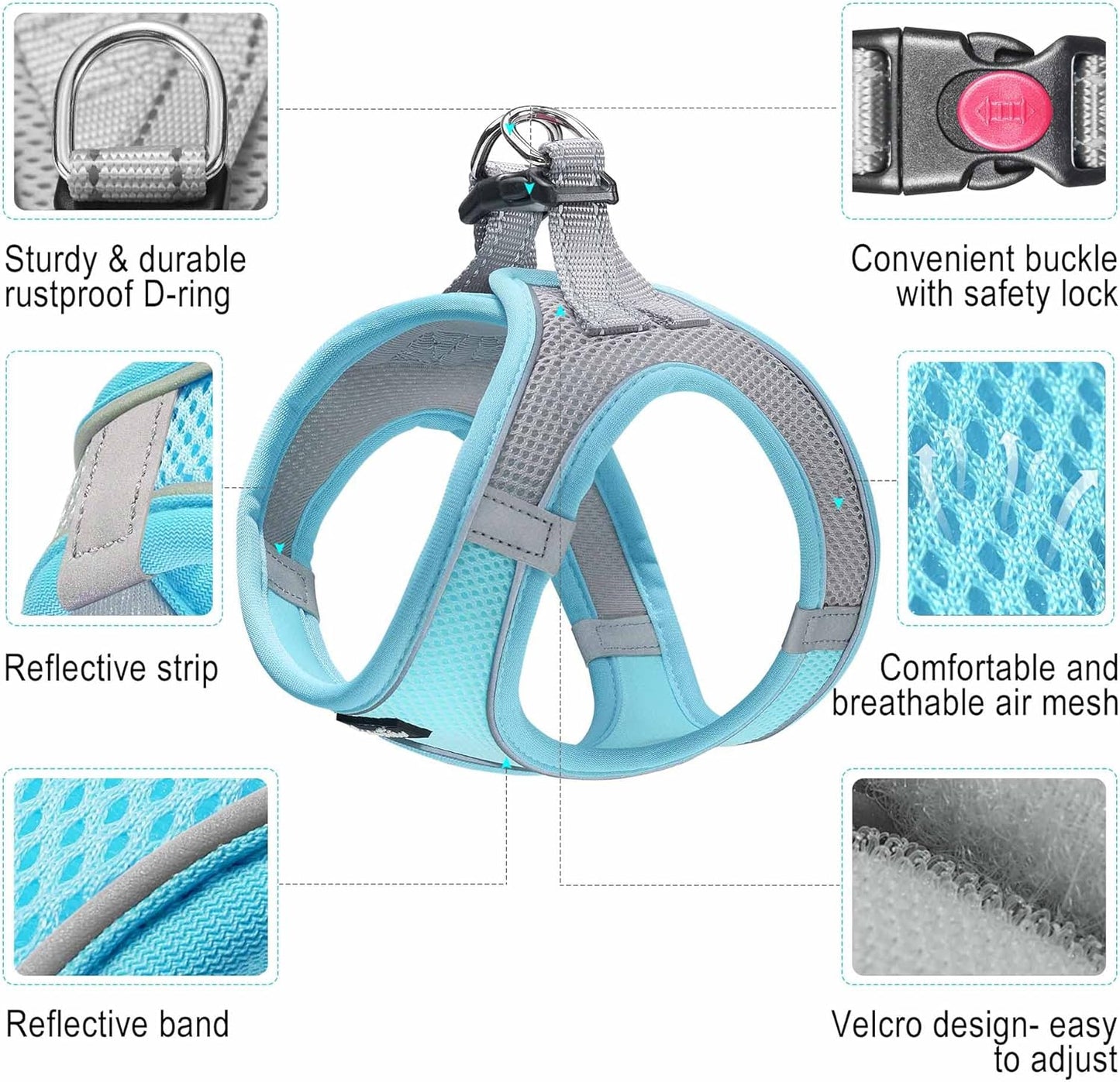 haapaw Dog Harness with Leash Set, No Pull Adjustable Reflective Step-in Puppy Harness with Thickened Padded Vest for Extra-Small/Small Medium Dogs