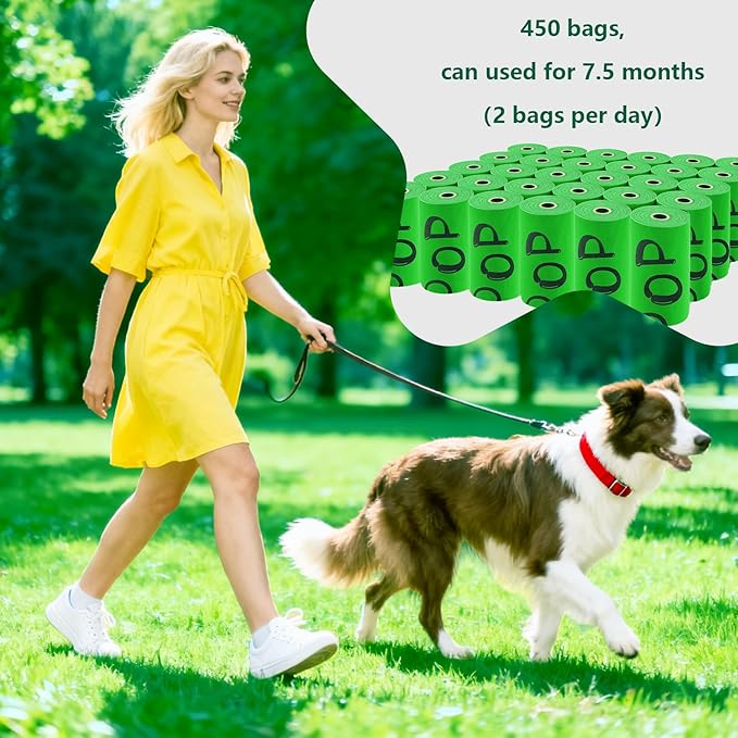 450 Count Lavender Scented Compostable Dog Poop Bags with Dispenser, Extra Thick Heavy Duty Poop Bags, ASTM D6400 & EN 13432 Certified, Biodegradable Dog Waste Bags for Large Dogs & Cat Litter