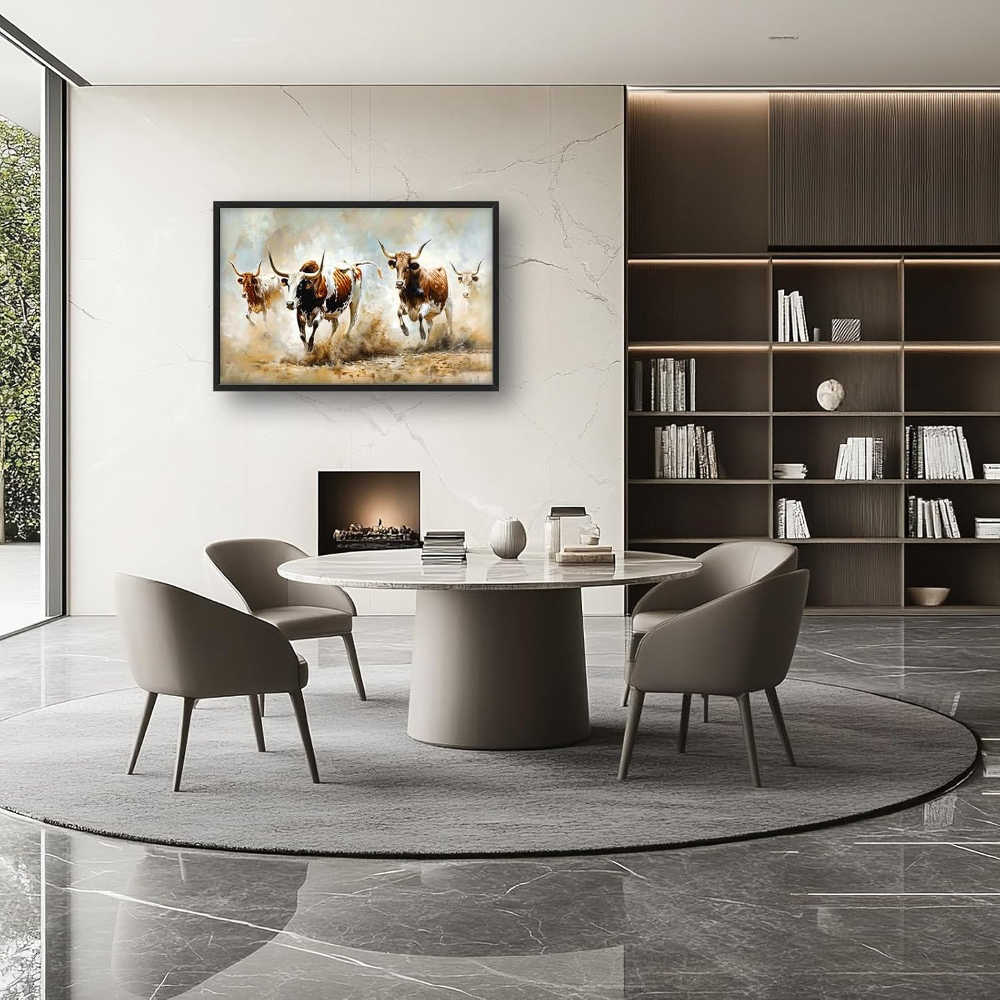 Highland Cow Large Wall Art Wild Animal Running Pictures Farmhouse Rustic Longhorn Wall Decor Canvas Print Painting Artwork for Bathroom Living Room Bedroom 36L" x 24W"