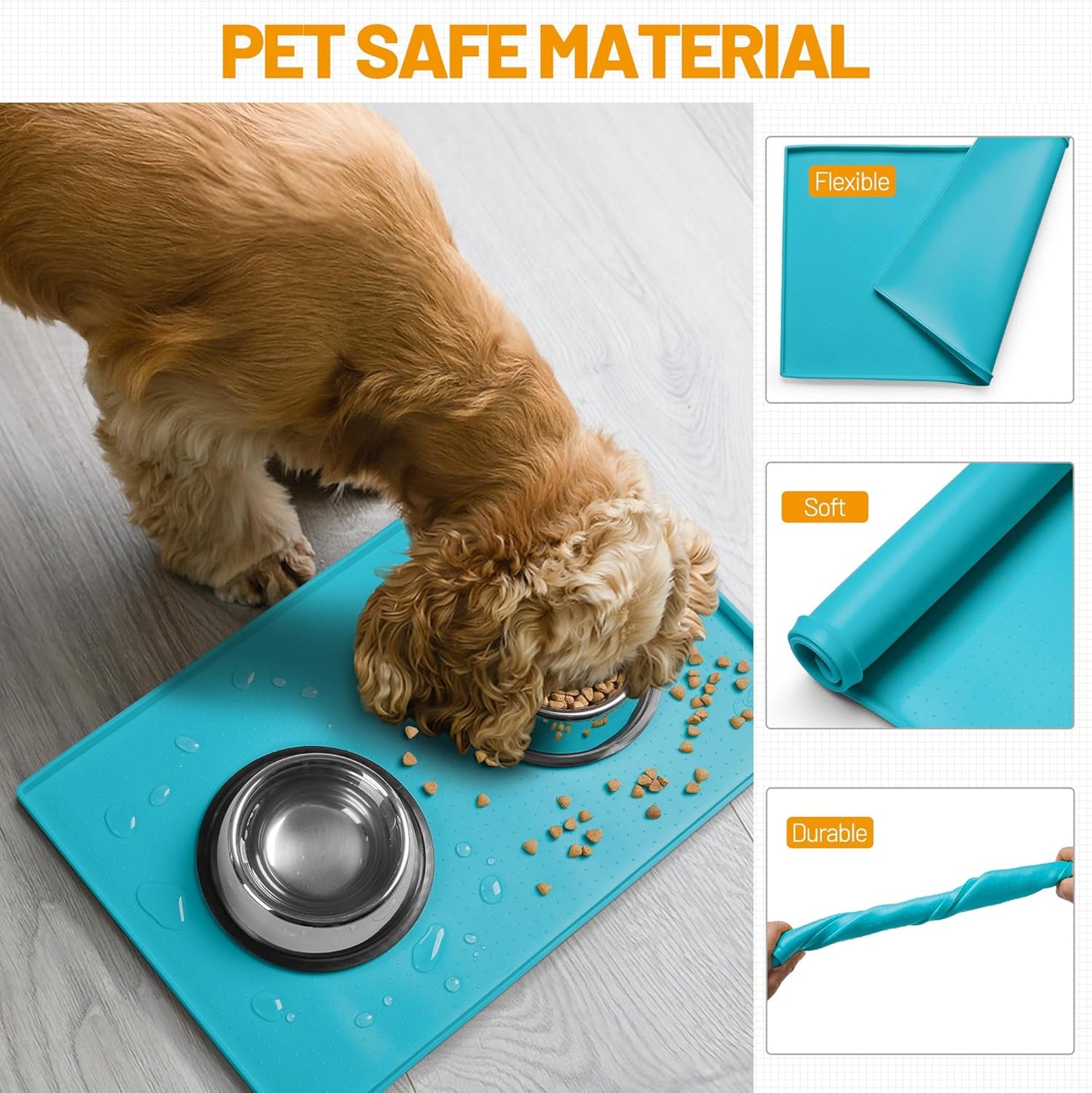 Hubulk Dog Feeding Mat,100% Waterproof Food Grade Silicone Pet Food and Water Bowl Placemat,Dishwasher, High Raised Edge to Prevent Spills,Nonslip Tray to Stop Messes on Floor(28"x18"x0.8", Green)