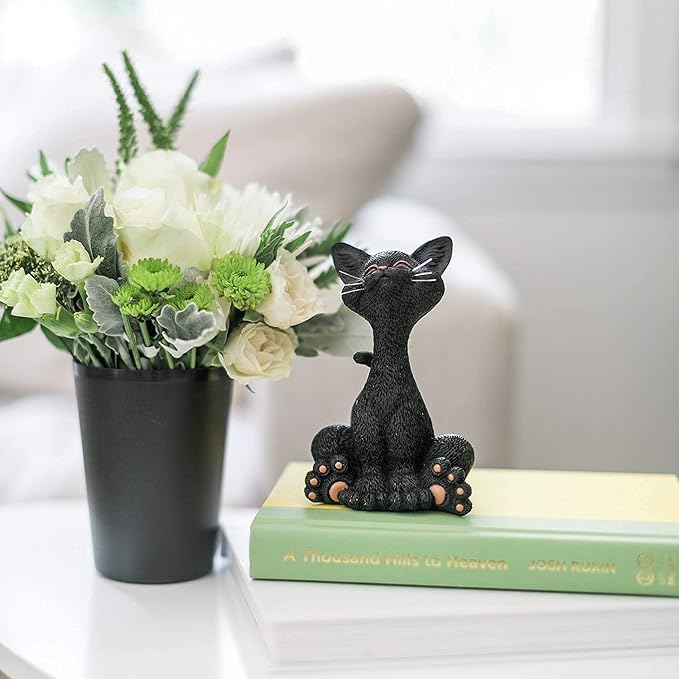 JFSM INC. Whimsical Black Cat Smiling Figurine Cat Home Office Decoration - Happy Cat Collection - Gifts for Cat Lovers, Cat Lover Gifts for Women, Cat Lover Gifts for Men