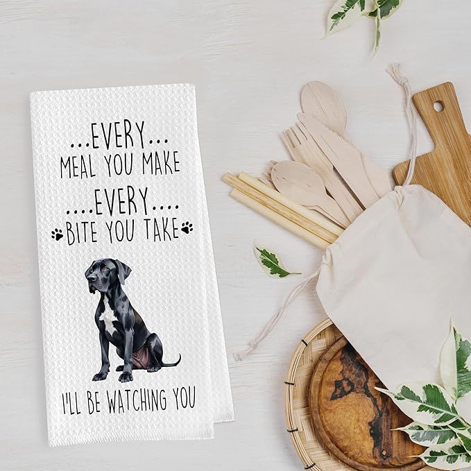 Great Dane Dish Towels Set - Funny Great Dane Decorative Waffle Kitchen Towels, Hand Towel, Tea Towel (16×24 Inches, Set of 2)