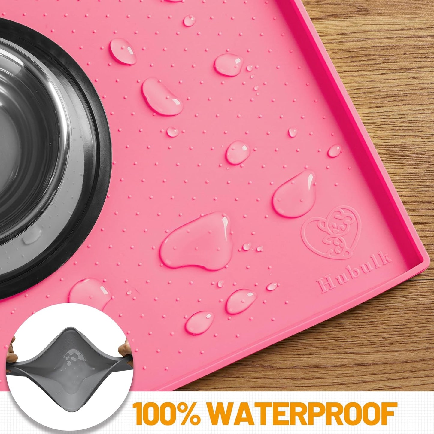 Hubulk Dog Feeding Mat,100% Waterproof Food Grade Silicone Pet Food and Water Bowl Placemat,Dishwasher, High Raised Edge to Prevent Spills,Nonslip Tray to Stop Messes on Floor(28"x18"x0.8", Pink)