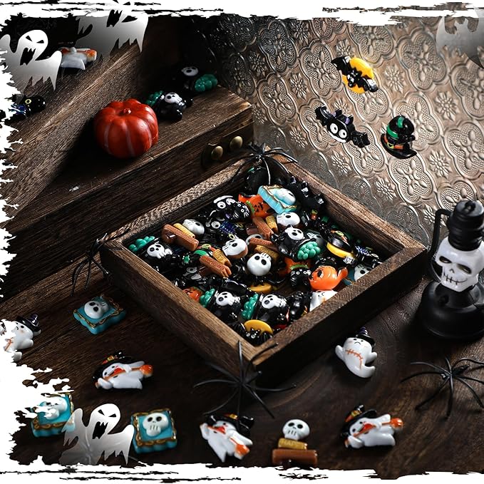 Liliful 60 Pcs Mini Halloween Miniatures Garden Figurines Resin Pumpkin Ghost Ornaments Mini Halloween Figures for DIY Garden Accessories Adornments Embellishment Decorations Party Supplies (Gothic)