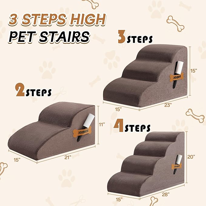 High Density Foam Dog Stairs Ramp for Beds Couches, Romrol Pet Steps with Durable Non-Slip Waterproof Fabric Cover, Dog Slope Stairs Friendly to Small Dogs and Cats or Pets Joints, 2-Tiers