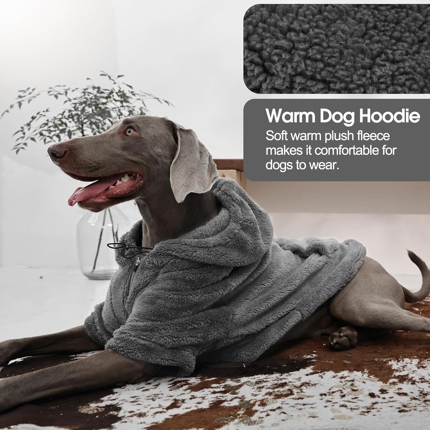 IDOMIK Fuzzy Dog Sweater with Adjustable Hood, Warm Fleece Dog Sweater Hoodie with Harness Hole & Pocket, Pullover Sweaters for Large Dogs, Fuzzy Hooded Sweatshirt for Fall Winter Christmas,Grey,XL