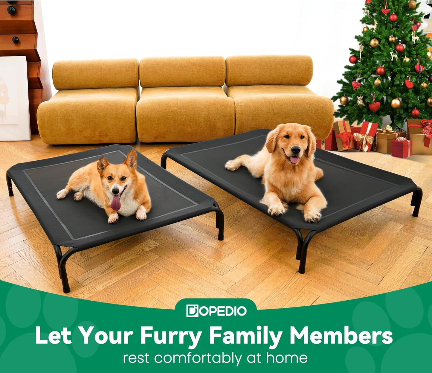 Elevated Dog Bed Raised Outdoor Dog Cot for Large Dogs, Installation Requires No Tools, Frame with Washable Cooling Breathable Mesh Anti-Slip Feet, Indoor Pet Bed, Black, 43.3 Inches