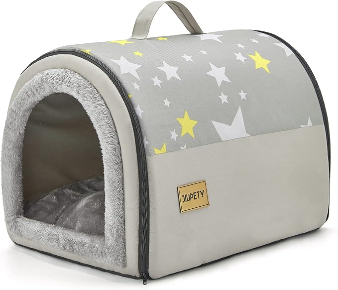 Jiupety Indoor Dog House, 2 in 1 Portable Foldable House Bed with Cover, Pet Tent & Cave Bed for Cats and Small Dogs, M(18"×14"×13"), Up to 9 Lb, Grey