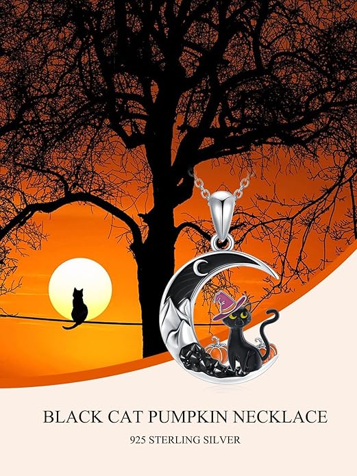 Gothic Jewelry Bat/Cat/Wolf/Dragon/Owl/Fox/Spider/Sun Pendant Sterling Silver Crescent Moon Necklace for Women Girls Black Jewelry Gifts